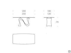 Wave Schémas et dimensions de la table avec plateau en marbre